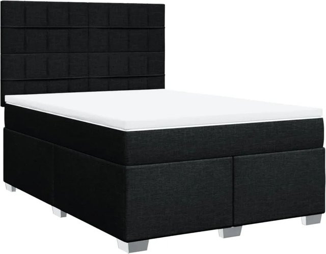 vidaXL Boxspringbett Hybrid mit Matratze und USB-Ladeport sowie Unterbettbeleuchtung, Schwarz, B/T: 140 x 190 cm - Bild 1