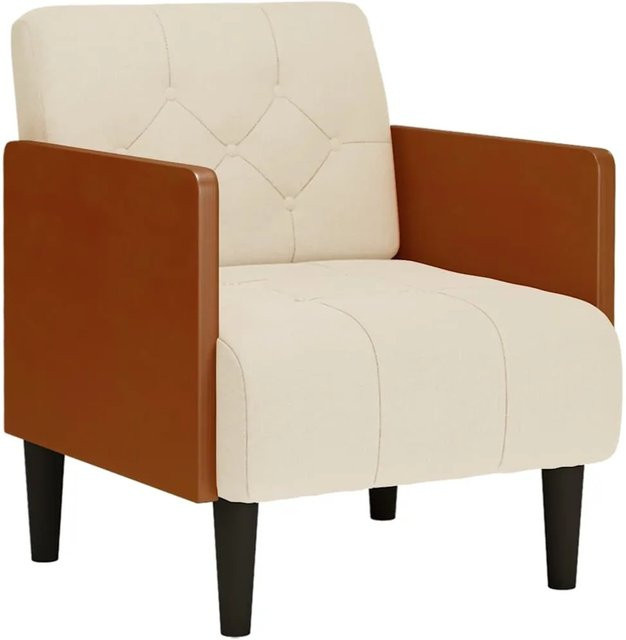 vidaXL Sessel mit Armlehnen in Beige aus Leinen mit Federkern und Sperrholzgestell B/T/H: 68,0 x 74,5 x 61,0 cm - Bild 1