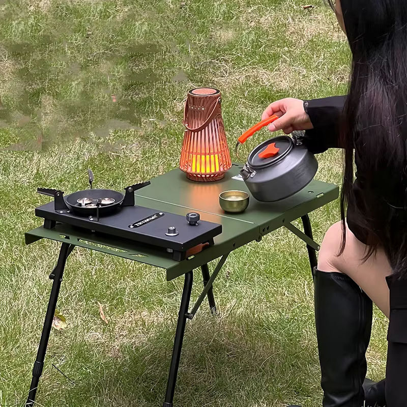 Tragbarer Outdoor Camping Klapptisch aus Aluminium Legierung in Grün, höhenverstellbar und faltbar - Bild 4