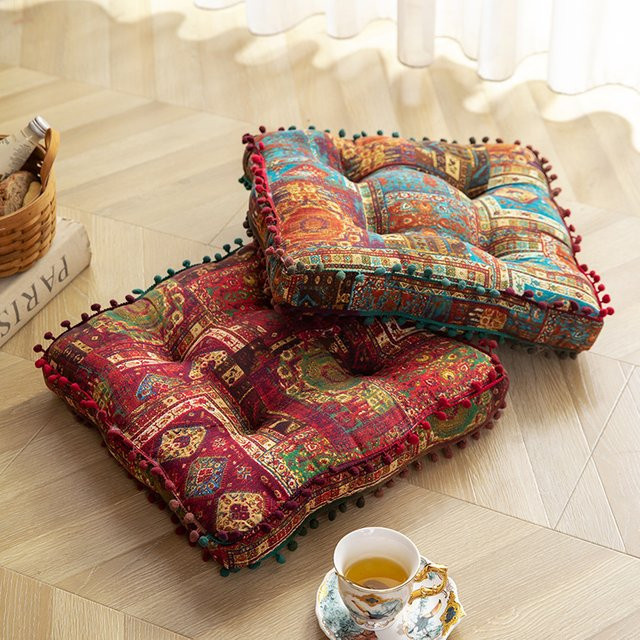 Quadratisches Sitzkissen im ethnischen Stil, mehrfarbig und blau, verdicktes Bodenkissen für Schlafzimmer und Balkon - Bild 1