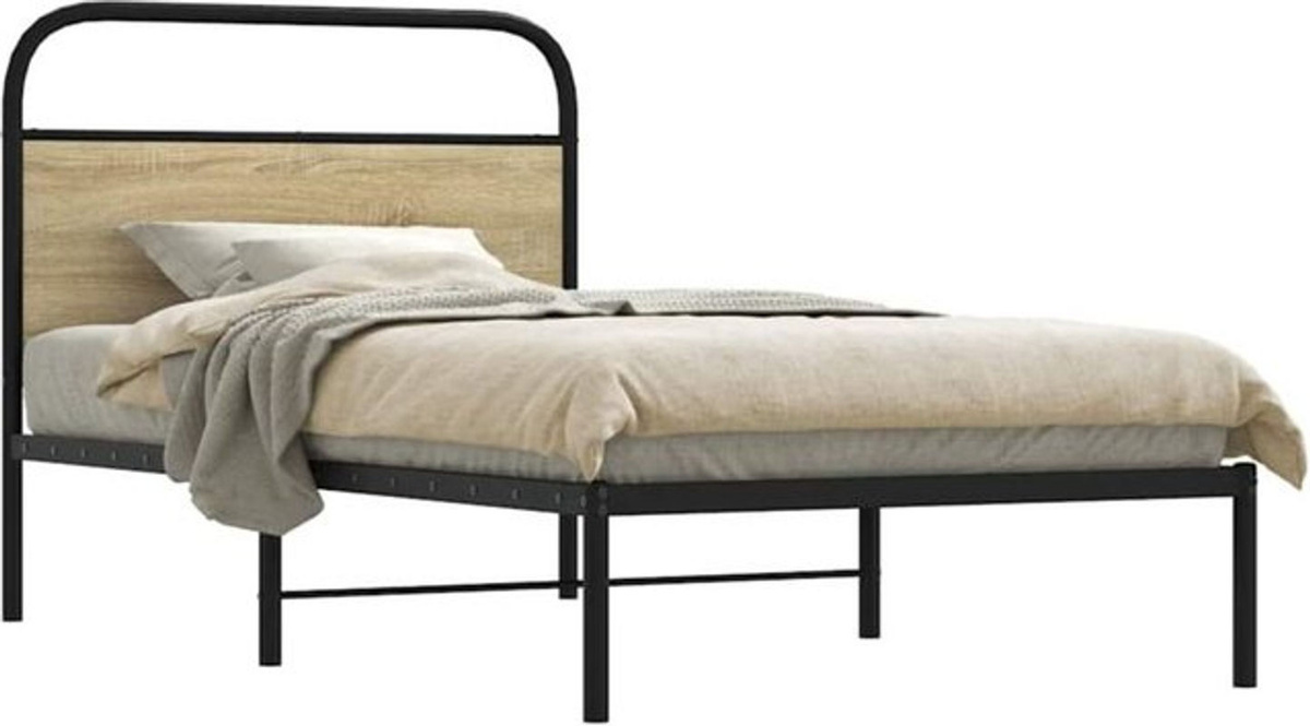 Bettgestell ohne Matratze von Vidaxl in Eiche Natur und Braun aus Holzwerkstoff und Metall im Industrial-Stil, B/T/H: 100 x 190 cm - Bild 1