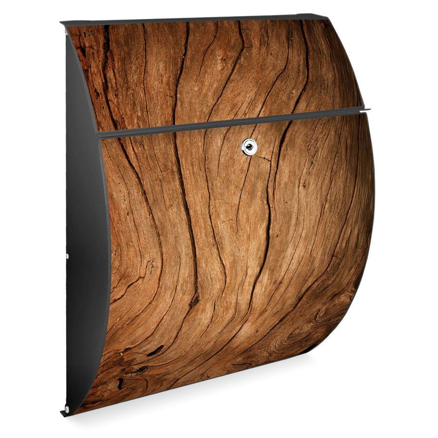 Burg-Wächter Design Briefkasten in Anthrazit oder Braun aus verzinktem Stahl mit Holzmaserung-Motiv, wetterfester Postkasten mit A4-Einwurf und Öffnungsstopp, B/H/T: 46,0 x 33,5 x 13,0 cm - Bild 1