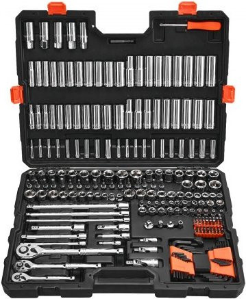 VEVOR Steckschlüsselsatz 225-teilig aus Chrom-Vanadium-Stahl in Silber mit 6,4 mm, 9,53 mm und 12,7 mm Antrieb, SAE und metrisch, inklusive Bits und Tragkoffer - Bild 1