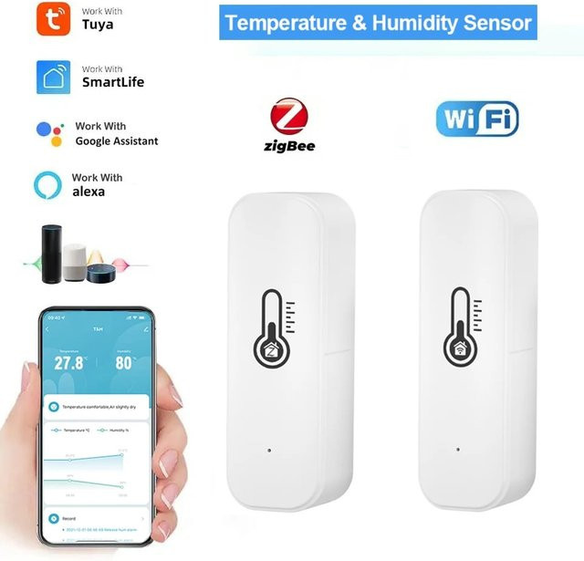 Tuya Smart Home Thermometer und Hygrometer mit WiFi oder ZigBee, Temperatur- und Luftfeuchtigkeitsmesser in Weiß mit App-Steuerung und Alexa sowie Google Home Integration - Bild 1