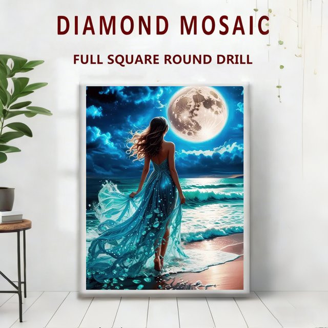 AZQSD Diamant-Malerei Mädchenporträt Küstenlandschaft, Diamant-Mosaik-Set - Bild 1