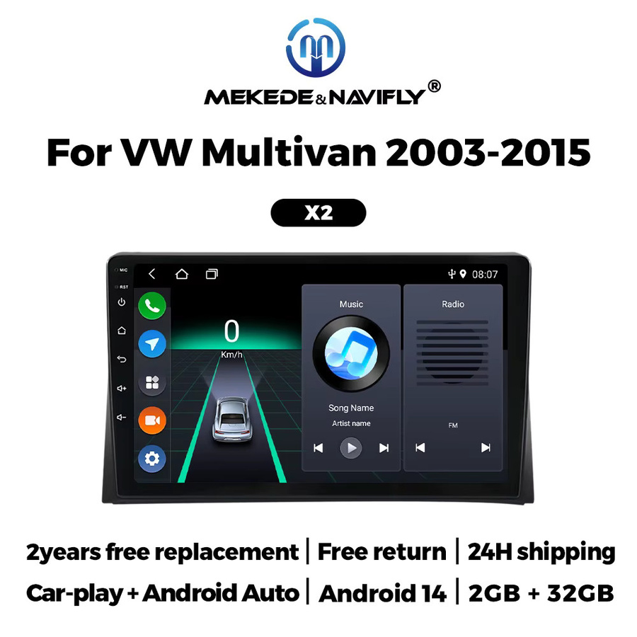 MEKEDE Android Auto und Wireless CarPlay Autoradio mit GPS Navigation und Video Player für Volkswagen Multivan T5 2003-2015 in Schwarz - Bild 2