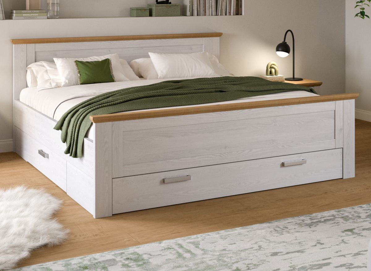 Bett Mirano Landhausstil in Weiß Lärche mit Schubladen, Liegefläche 180 x 200 cm - Bild 1