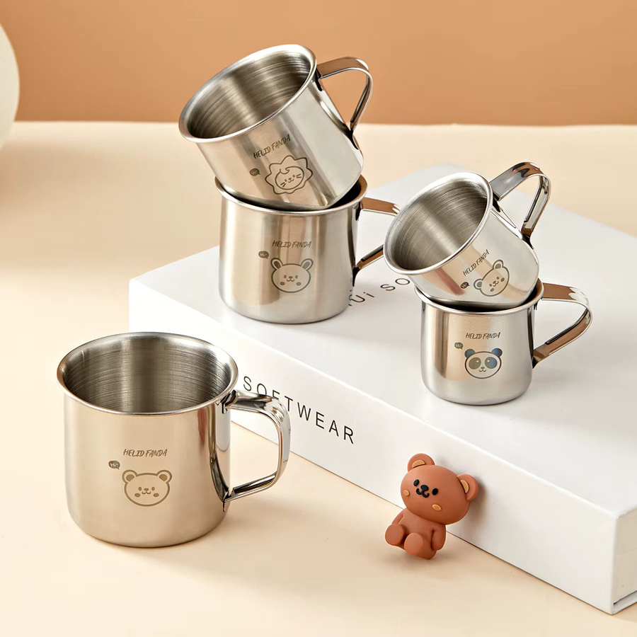 WORTHBUY Trinkbecher aus Edelstahl 304 mit Griff in Silber für Kinder, 50 ml - Bild 1