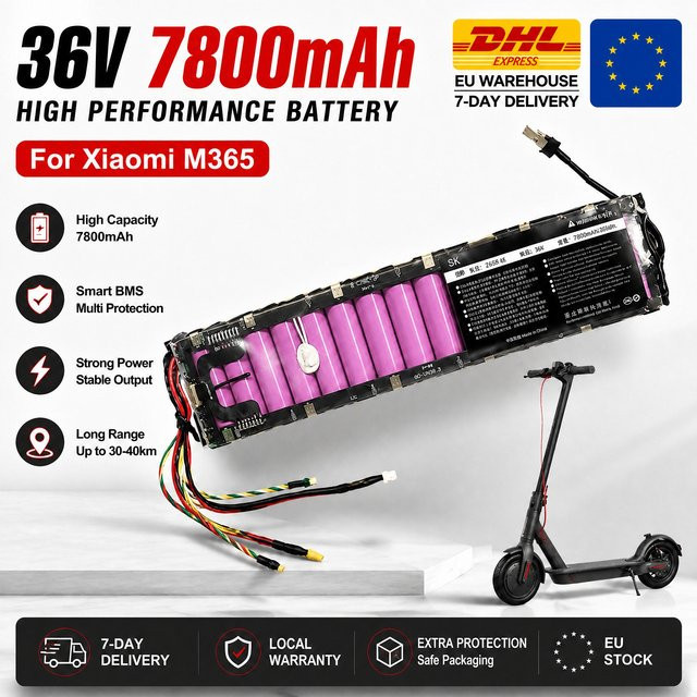 Xiaomi Ersatzakku für M365 Pro Elektroroller, 36V 7800mAh Li-Ionen Akku mit Smart BMS, Schwarz - Bild 1