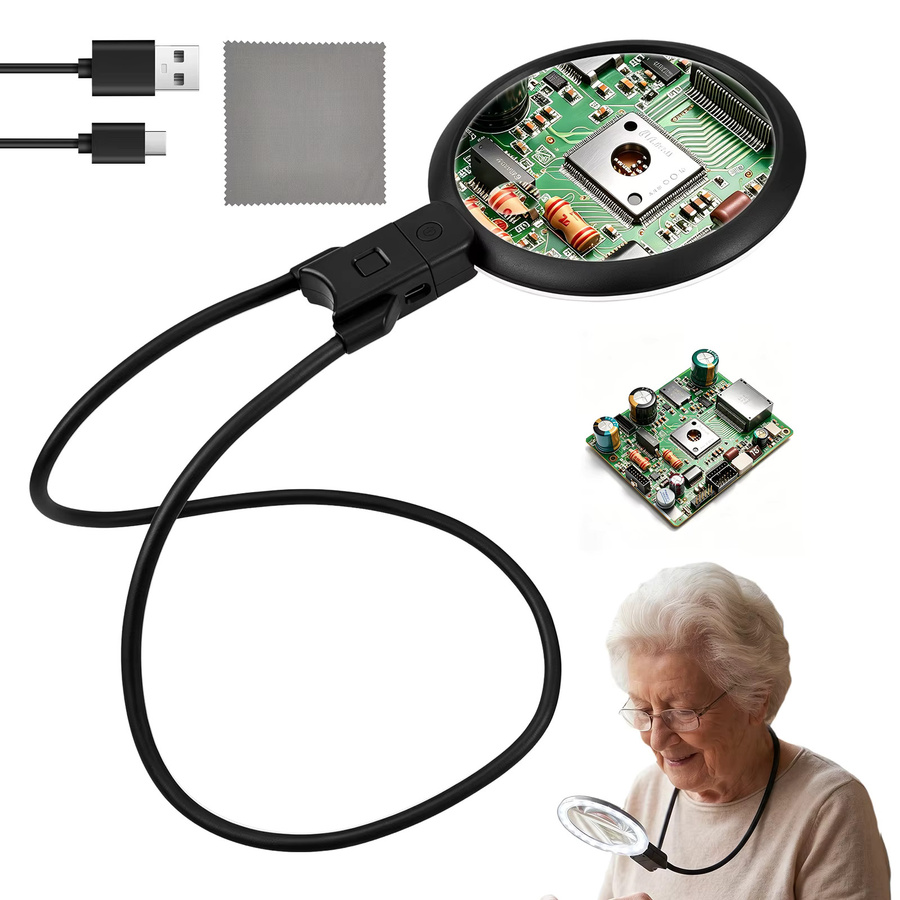 Willkey Halslupe mit LED-Licht, dimmbare beleuchtete Leselupe in Schwarz für Nähen, Lesen und Elektronik-Reparatur - Bild 6