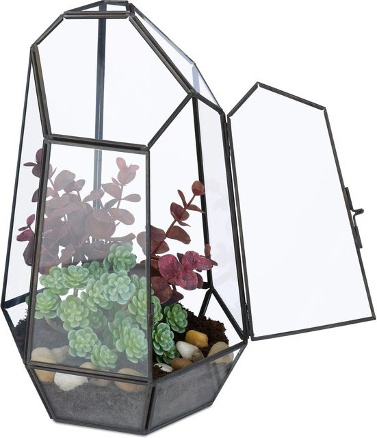 Relaxdays Pflanzenterrarium aus Glas in Kupfer und Schwarz, geometrische Form, B: 26 cm, T: 18 cm, H: 15 cm - Bild 1