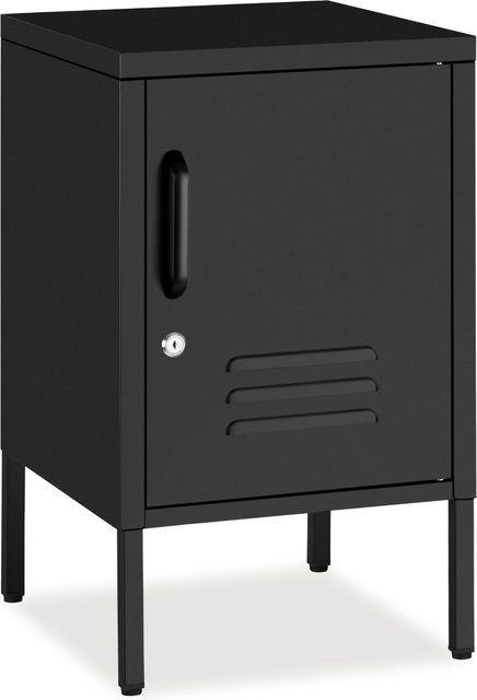 tectake Nachttisch Baker aus Stahl mit abschließbarer Tür und Magnetverschluss, Schwarz, B/T/H: 35,0 x 42,5 x 60,5 cm - Bild 1