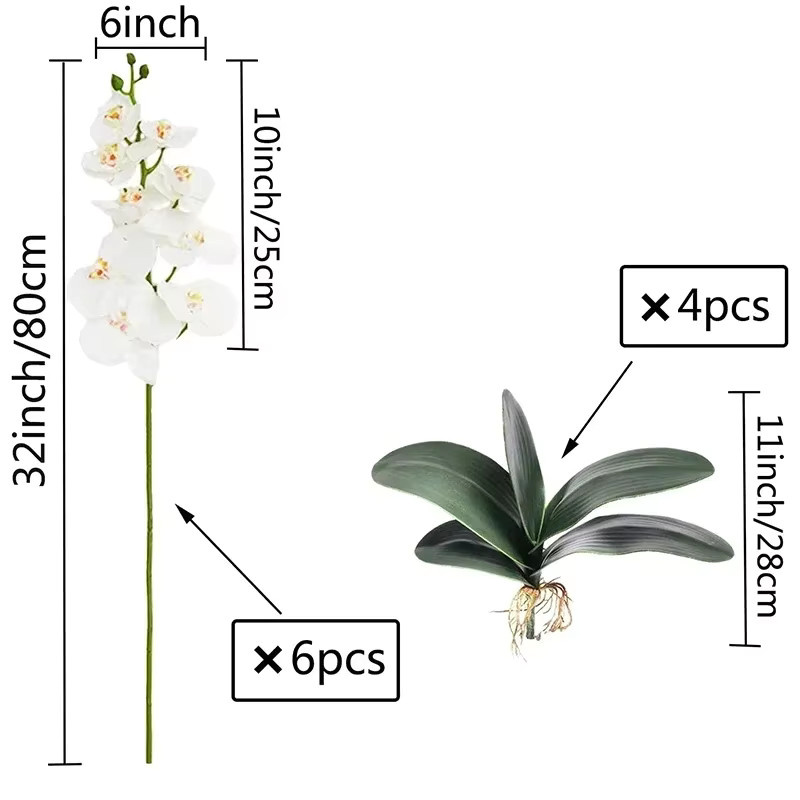 6er Set künstliche Schmetterlingsorchideen in Weiß und Lila, Phalaenopsis-Blumen aus Kunststoff für deine Hochzeits- und Heimdekoration, Höhe: 81,28 cm - Bild 2