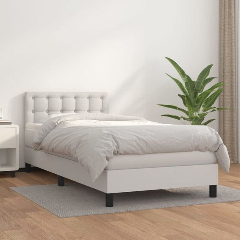 vidaxl Boxspringbett mit Matratze in Weiß aus Kunstleder, B/T/H: 80 x 200 x 78 cm - Bild 1
