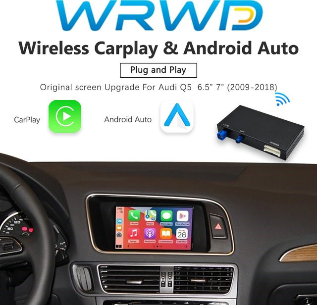 WRWD Drahtloses CarPlay und Android Auto Interface für Audi Q5 2009-2018 mit 6,5 bis 7 Zoll Bildschirm in Schwarz - Bild 1