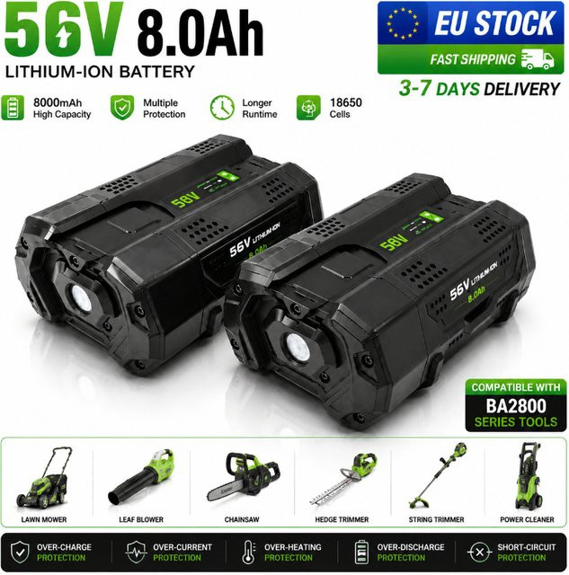 Makita Ersatz Lithium-Ionen-Akku 56V 8,0Ah 8000mAh in Schwarz mit LED-Anzeige und BMS-Schutz für kabellose Elektrowerkzeuge (kompatibel mit BA2800, BA2800T, BA4200, BA4200T, BA1400) - Bild 1
