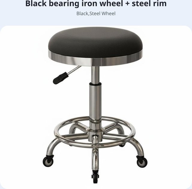 Höhenverstellbarer Drehhocker von Binchi Outdoor Product in Schwarz mit Rollen und gepolsterter Sitzfläche aus Kunstleder - Bild 1