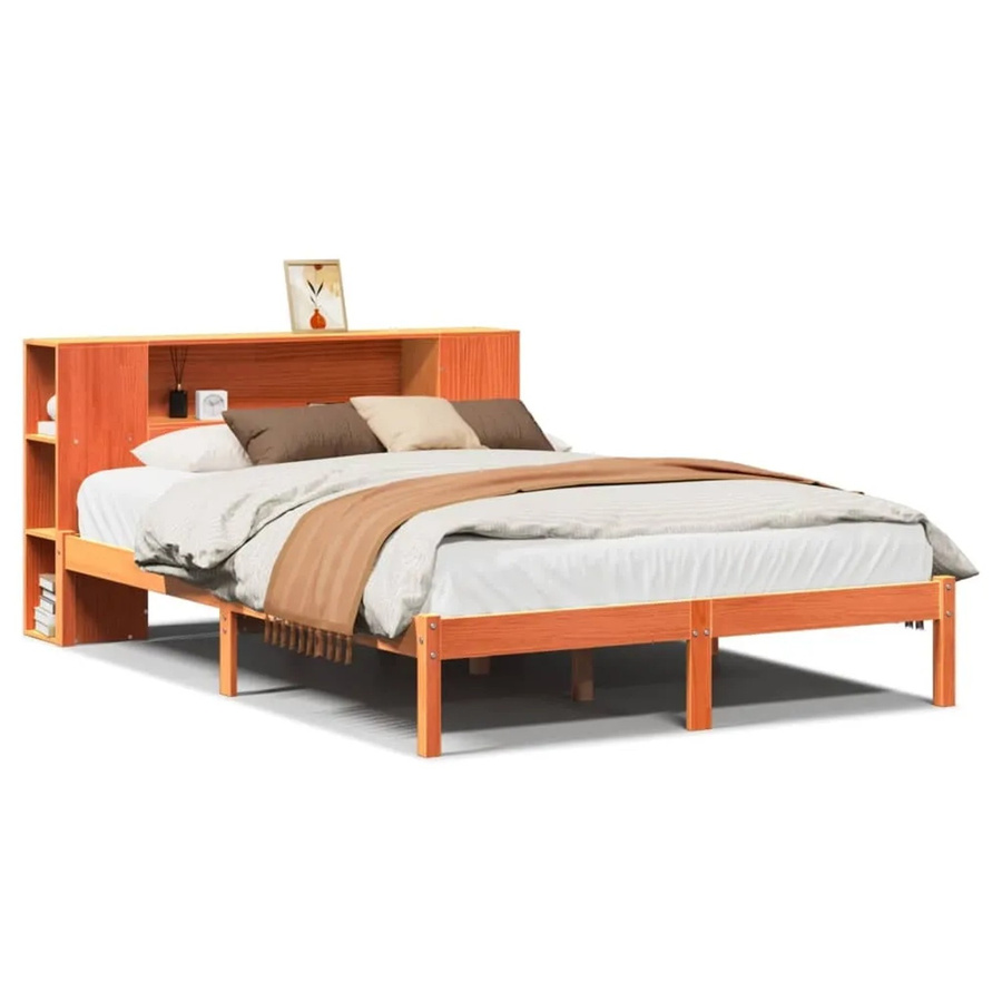 vidaXL Massivholzbett aus Kiefer mit Regal in Braun, B/T/H: 140 x 190 cm - Bild 2