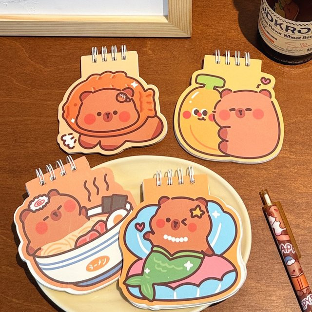 4er-Set Cartoon Capybara Notizbücher mit Softcover, 200 Blatt pro Buch, mehrfarbig, unregelmäßige Form für Studenten - Bild 1