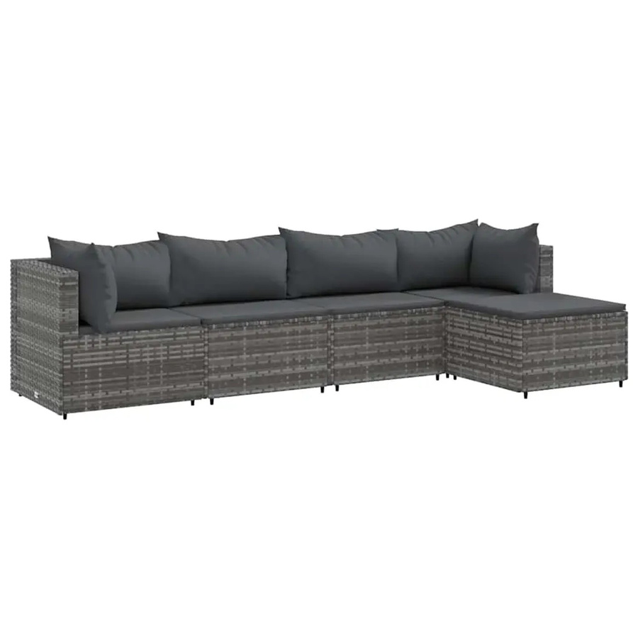 vidaXL 5-tlg. Garten-Lounge-Set in L-Form mit Kissen und Ottoman, Grau/Anthrazit, Poly-Rattan mit Metallgestell - Bild 2