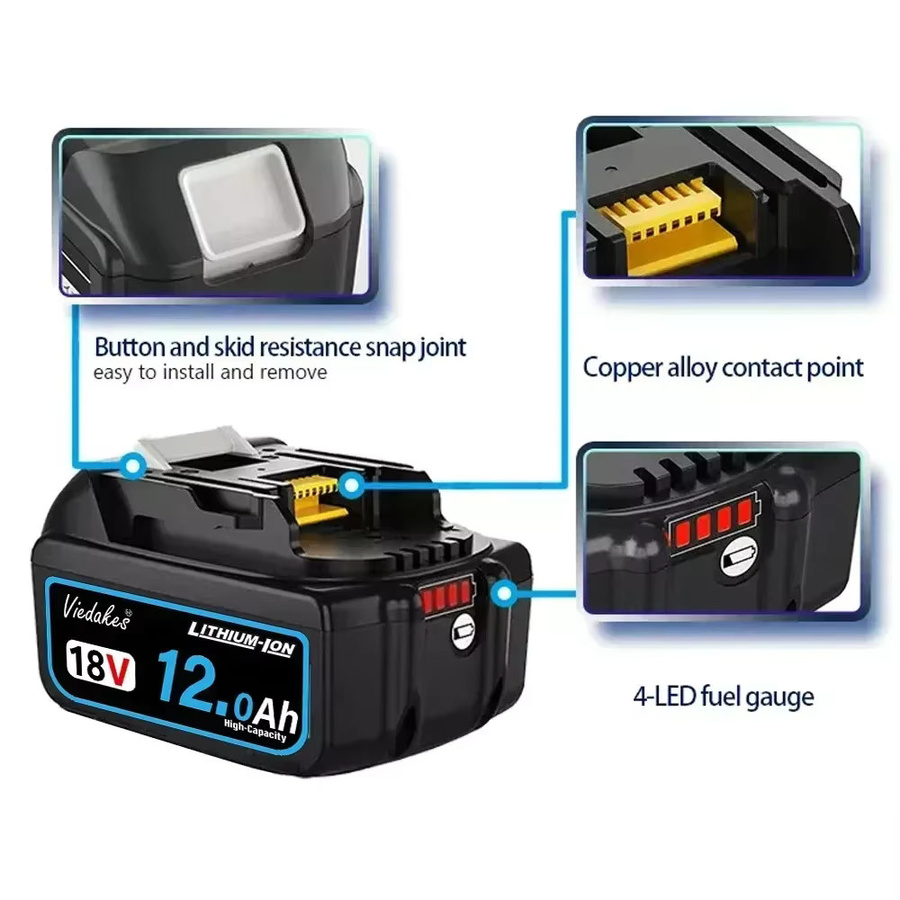Viedakes Ersatz-Lithium-Akku für Makita 18V, 12Ah, 12000mAh, kompatibel mit BL1830B BL1850B BL1850 BL1840 BL1860 BL1815, Schwarz - Bild 3