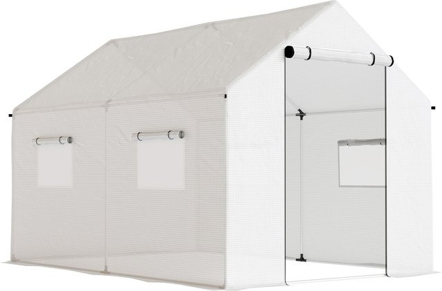 Outsunny Gewächshaus Weiß, B/T/H: 300 x 200 x 200 cm, UV-beständiges Foliengewächshaus mit Rollbar-Reißverschlusstür, Moskitonetz und 4 Fenstern - Bild 1