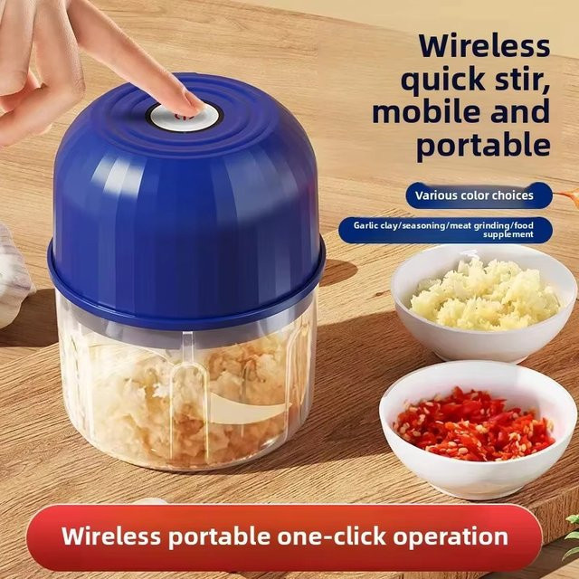 Elektrischer Mini-Zerkleinerer mit USB-Ladefunktion in Blau für Knoblauch, Fleisch und Gemüse - Bild 1
