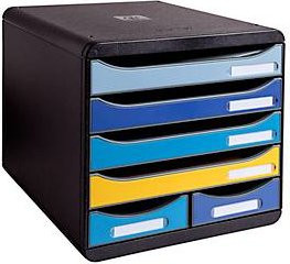 Exacompta BEE BLUE Big Box Maxi Schubladenbox in Schwarz mit 4 Schüben für A4 und 2 länglichen Schüben aus Recycling-Kunststoff - Bild 1