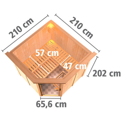 Karibu Sauna Vöru für 4 Personen in Beige inklusive 9 kW Saunaofen mit integrierter Steuerung, B/T/H: 210 x 202 x 210 cm - Bild 2