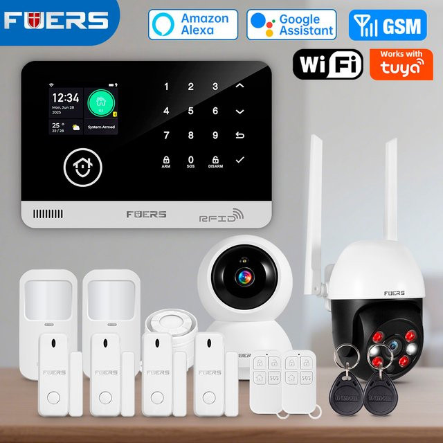 FUERS Alarmsystem für Zuhause mit WIFI und GSM, Sicherheitsalarm zur Diebstahlprävention inklusive Türbewegungssensor und Tuya Smart App-Steuerung, kompatibel mit Alexa - Bild 1