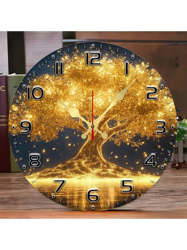 Golden Life Tree Wanduhr aus Holz, rund, analog, gold, geräuschlos, abstrakte Dekoration zum Aufhängen - Bild 7