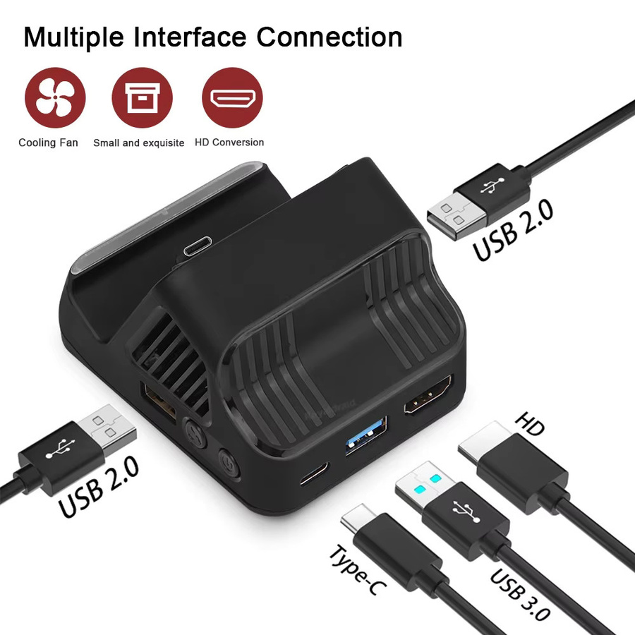 Hayoumon Tragbare Multifunktions-TV-Projektor-Ladestation mit Kühlventilator und USB 3.0 Anschluss für Nintendo Switch und Switch OLED Konsole, Schwarz - Bild 4