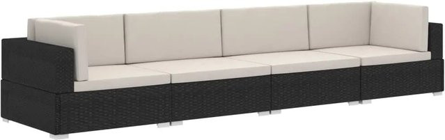 vidaXL 4-tlg. Garten-Sofagarnitur in L-Form aus Poly-Rattan mit Auflagen und Kissen, Schwarz und Beige - Bild 1