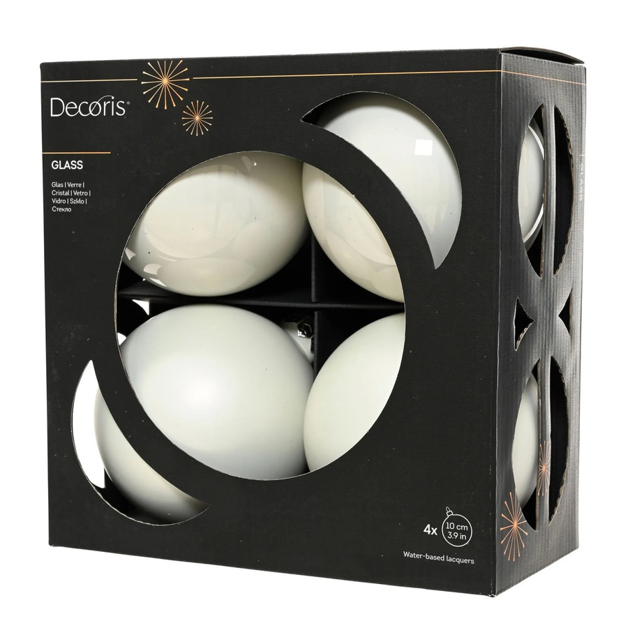 Decoris Weihnachtskugeln aus Glas in Weiß, 4er-Set, Durchmesser: 10 cm - Bild 2