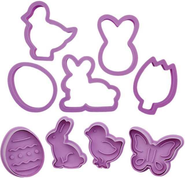 9er Set Ostern Keksstecher aus Kunststoff in Pink und Purple mit Tierformen für DIY Cupcakes und Gebäck von DIYelecs - Bild 1