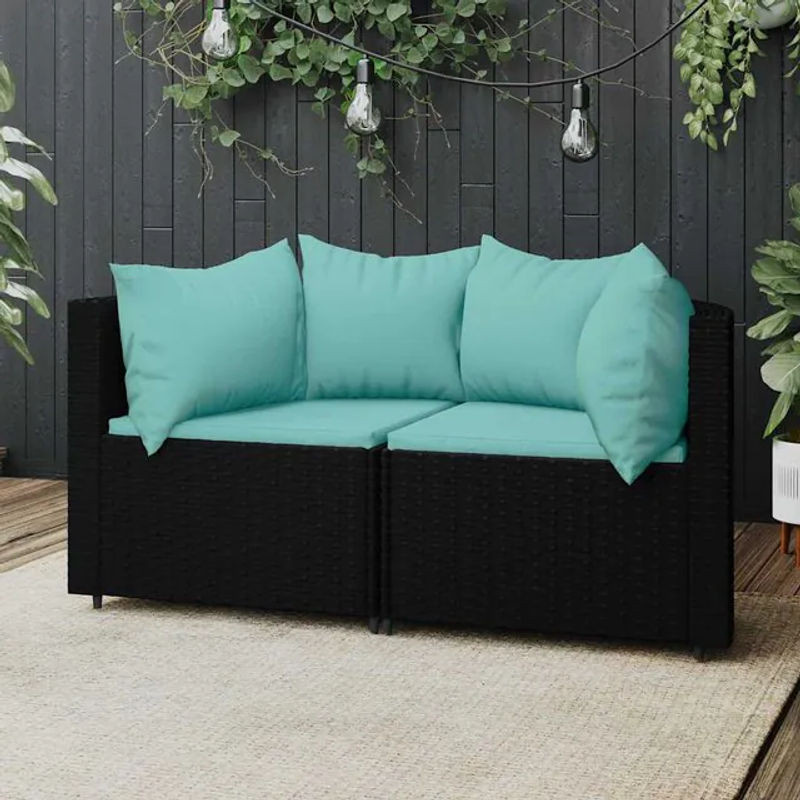 Vidaxl Ecksofa-Module aus Polyrattan mit Kissen, 2 Stück, Schwarz und Türkis, Modernes Design - Bild 1