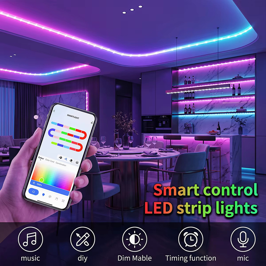 Leclstar RGBIC LED-Streifen mit App-Steuerung und Lauflicht-Effekt, SMD5050 Multicolour TV-Hintergrundbeleuchtung via Tuya - Bild 2