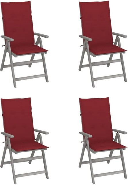Set aus 4 vidaXL Hochlehnern aus Akazien-Massivholz mit verstellbarer Rückenlehne und Auflagen in Weinrot - Bild 1