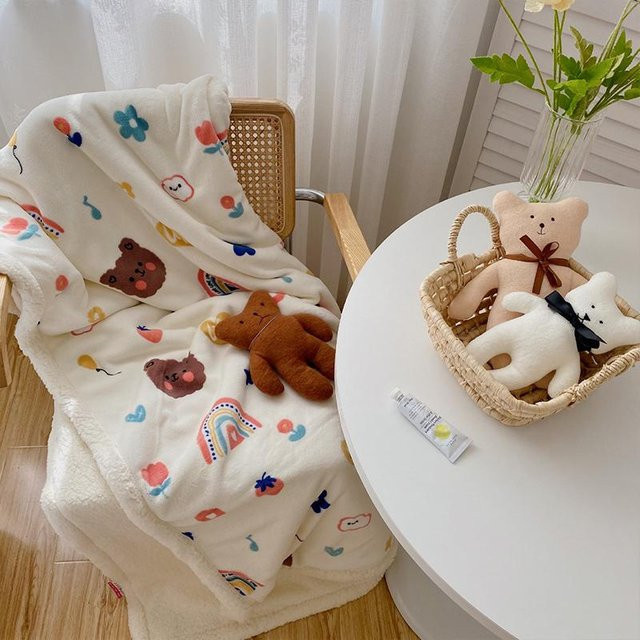 CosyHome Kinderdecke mit niedlichem Tier-Cartoon-Design aus weichem Fleece, Grau/Weiß, B x T: 100 x 150 cm - Bild 1