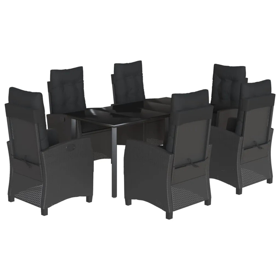 vidaXL 7-teilige Garten-Essgruppe aus Polyrattan mit Kissen in Schwarz und Glastisch - Bild 2