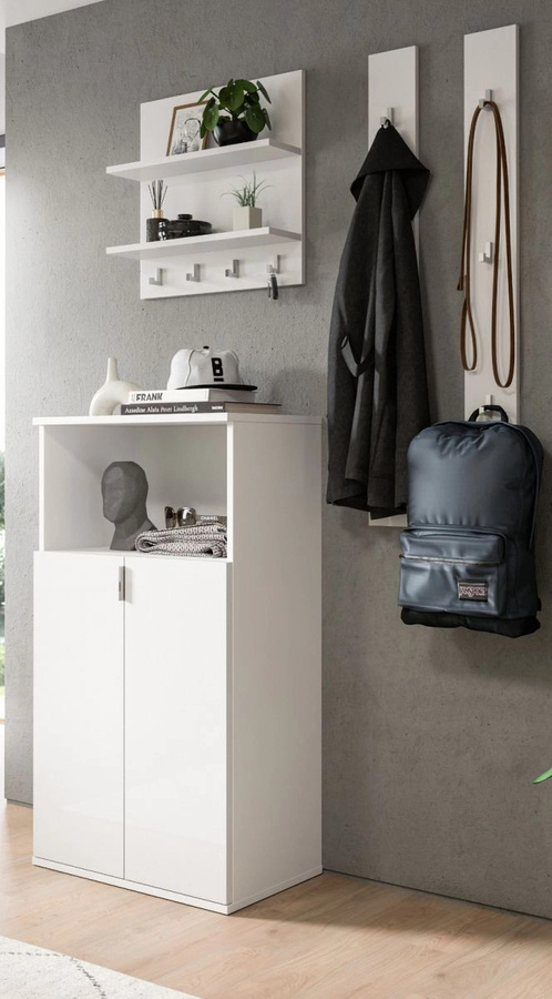 Inn.Furn Garderoben-Set SystemX 4-teilig in Weiß Hochglanz, Breite: 117 cm, Höhe: 193 cm, Tiefe: 37 cm - Bild 1