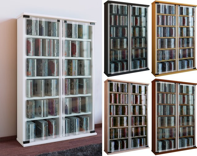 VCM CD Regal aus Holz mit ESG-Sicherheitsglastüren für bis zu 300 CDs oder 130 DVDs, H x B x T: 92 x 60 x 18 cm - Bild 1