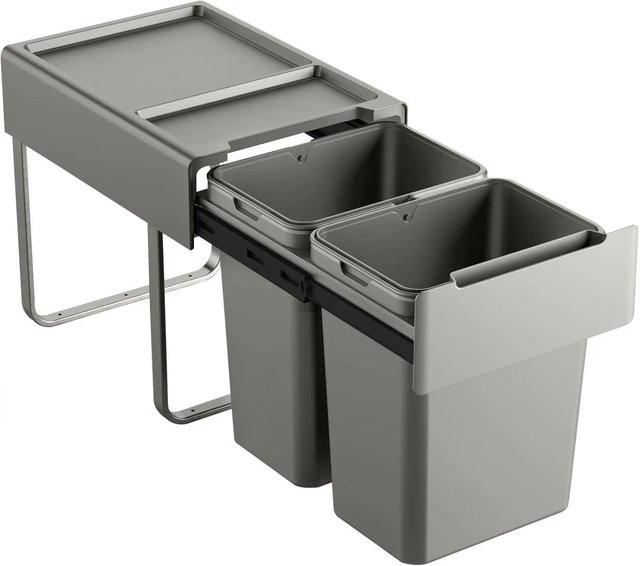 SVITA EM2x20 Einbaumülleimer Mülltrennsystem mit Deckel und herausnehmbaren Inneneimern, Grau, B/T/H: 42,0 x 33,5 x 40,0 cm - Bild 1