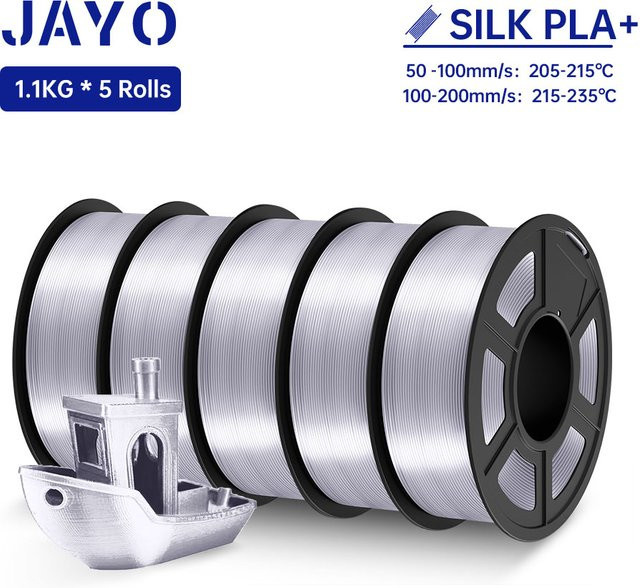 JAYO Silk PLA Plus Filament 1,75 mm für FDM-3D-Drucker, 5 Rollen à 1,1 kg, Farben: Blau, Grün, Lila - Bild 1