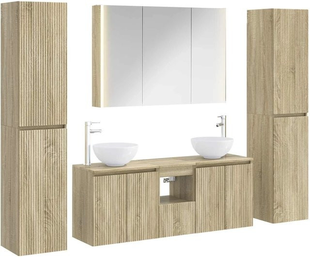 vidaXL Badezimmermöbel-Set 6-teilig in Sonoma-Eiche mit Glas und LED-Beleuchtung - Bild 1