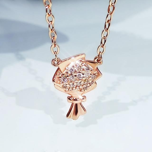 Halskette Blumen, 925 Silber, Roségold, Zirkonia, Damen, 45 cm - Bild 1