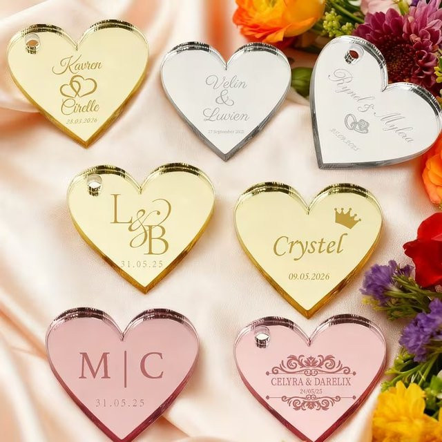 Personalisierte Acryl Herz Anhänger mit Gravur für Hochzeit oder Taufe in Gold oder Silber - Bild 1