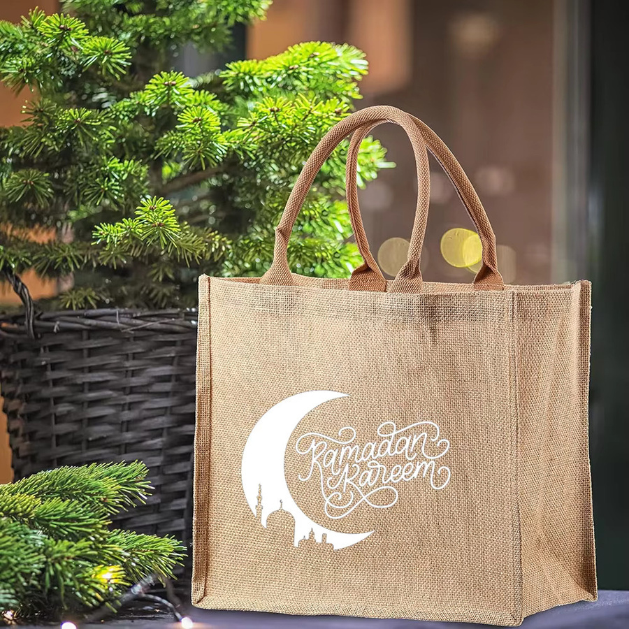 Ramadan Kareem Tragetasche aus Jute in Beige, wiederverwendbare Sackleinen-Tasche für Eid Mubarak, Iftar und Eid Al-Adha, B/H/T: 30 x 30 x 10 cm - Bild 3