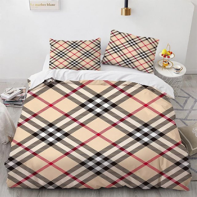 Bettwäsche Set mit Karomuster und Streifen von Binchi Outdoor Product in Schwarz und Weiß, 3-teilig aus Polyester und Mikrofaser, B/H: 155 x 215 cm - Bild 1