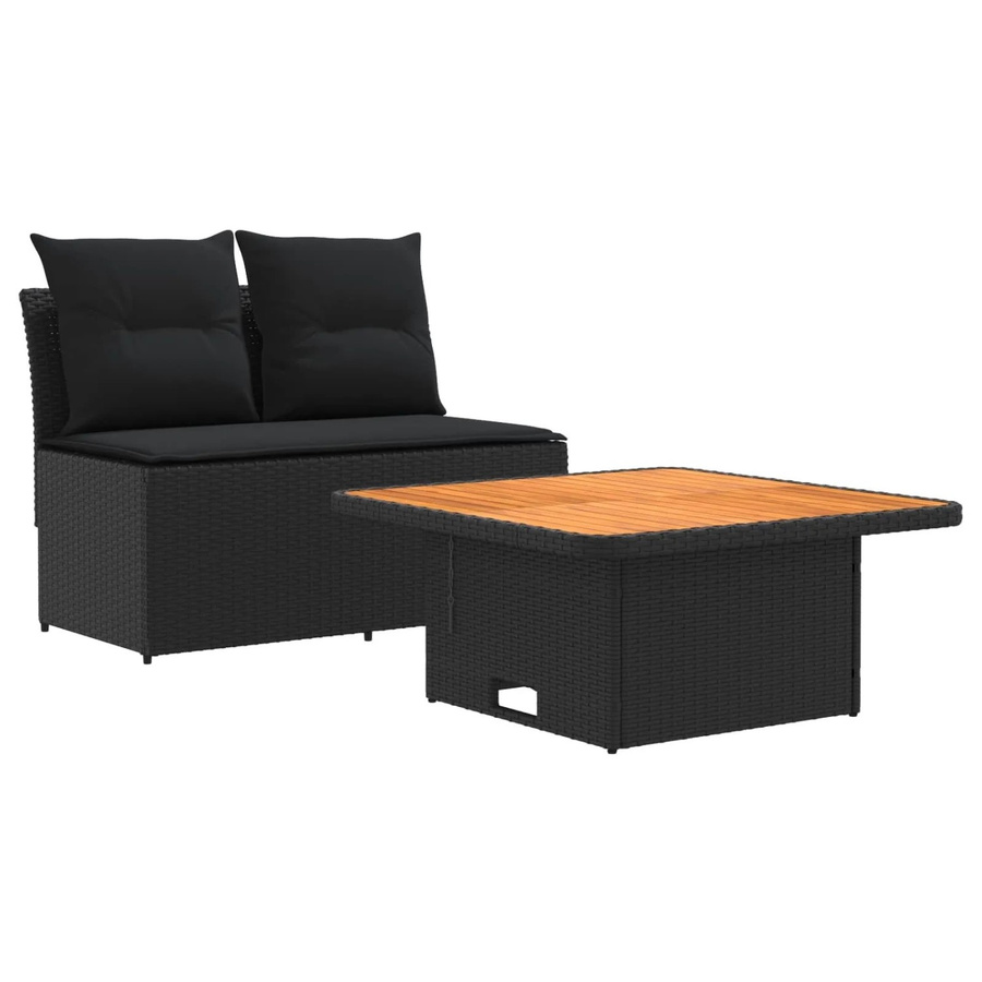 vidaXL 2 Stück Garten-Mittelsofas mit Hochklapptisch aus Poly-Rattan und Akazienholz in Schwarz und Braun - Bild 2